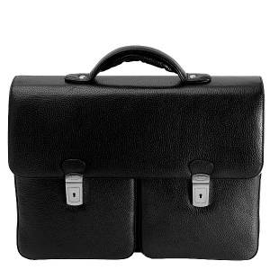Портфель с бизнес-блоком и съемным плечевым ремнем (черного цвета)  Dr.Koffer P402228-02-04