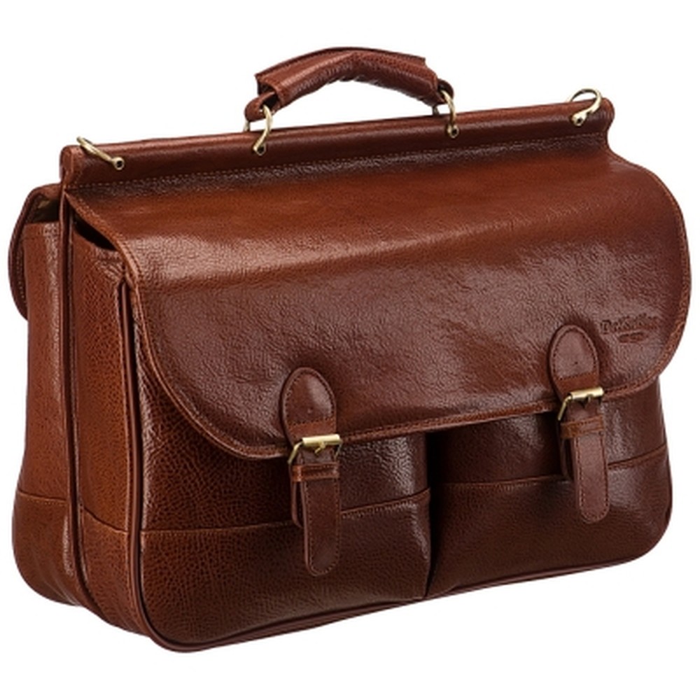 Стильный кожаный портфель на саквояжной планке (коричневого цвета) Dr.Koffer B246360-02-05