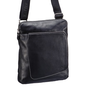 Черная мужская сумка через плечо с наружным карманом Dr.Koffer M402452-125-04
